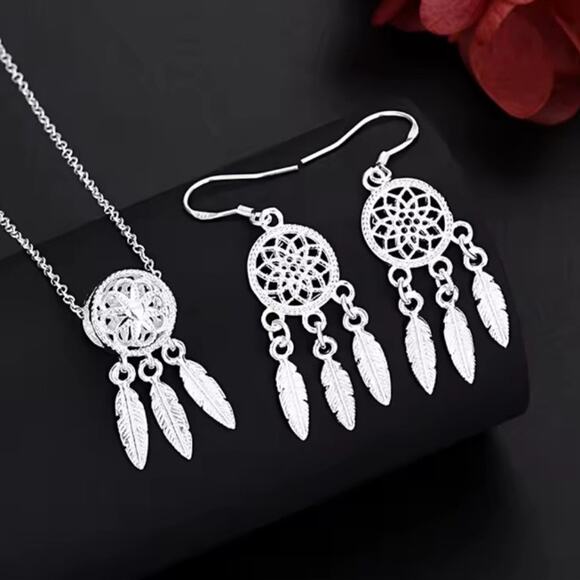 Sterling Silver 925 Dreamcatcher Necklace & Earrings Set Native American Gift - Picture 1 of 5